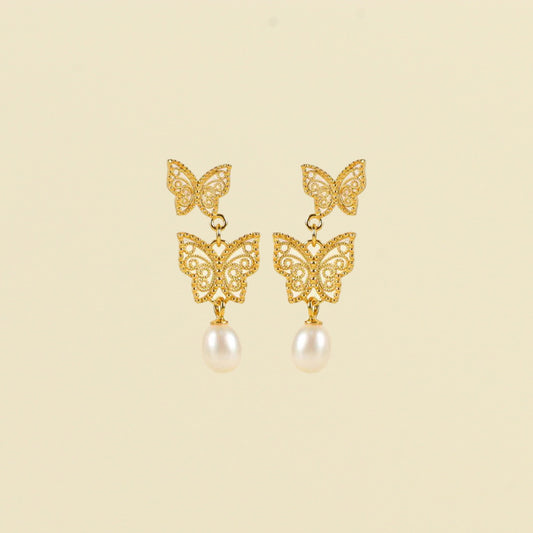 Rebirth Butterfly Tassel Pearl Earrings
