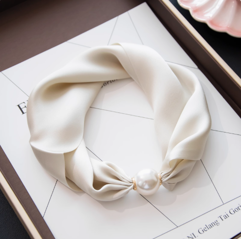 Ease and Peace Stillness Silk Pearl Magnetic Scarf Pearl Whisper