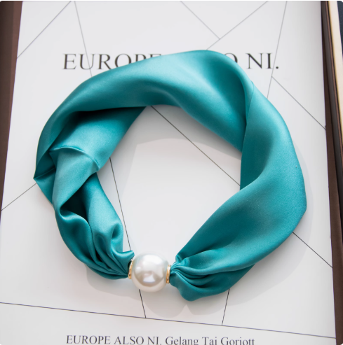 Ease and Peace Stillness Silk Pearl Magnetic Scarf Peacock Dream