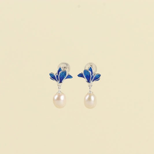 Gentle Feather Enamel & Pearl Earrings