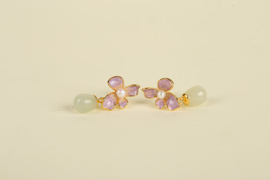 Magnolia Bloom Enamel & Jade Earrings