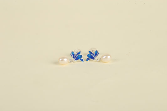 Gentle Feather Enamel & Pearl Earrings