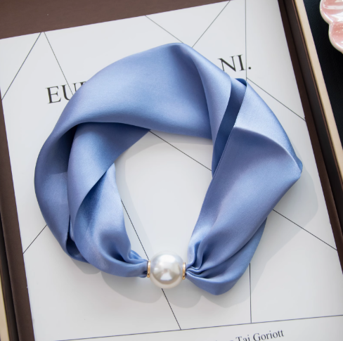Ease and Peace Stillness Silk Pearl Magnetic Scarf Sky Dew