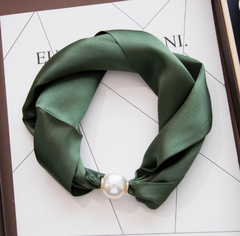 Ease and Peace Stillness Silk Pearl Magnetic Scarf Moss Ink