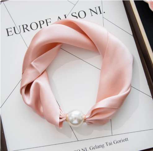 Ease and Peace Stillness Silk Pearl Magnetic Scarf Blush Sand